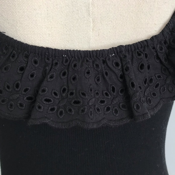 H&M Sleeveless Ribbed Tank Black Broderie Anglaise Lace Ruffled Neckline - Picture 6 of 11